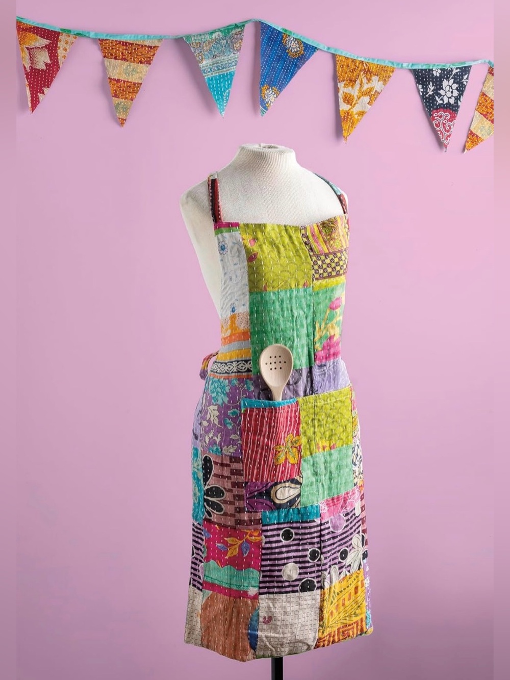Primitive By Kathy Colorful Patchwork Apron with Front Pocket - Multicolor NWT
